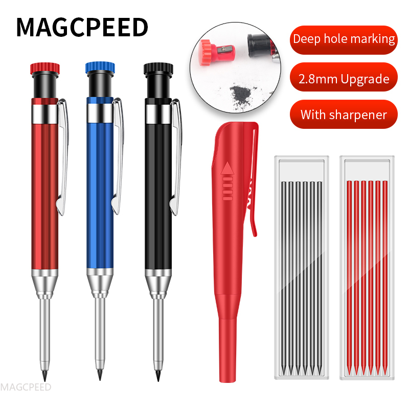 Crayons de Construction pour charpentier solide de 2.8mm, fabricant de trous profonds, avec taille-crayon intégré pour le travail du bois, outil d'architecte de dessin