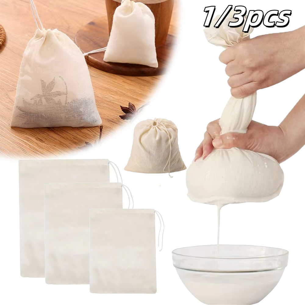 1/3 pçs saco de filtro de alimentos de algodão reutilizável tipo cordão medicina filtro de especiarias de ervas sopa filtro de malha sacos de filtro de alimentos de cozinha