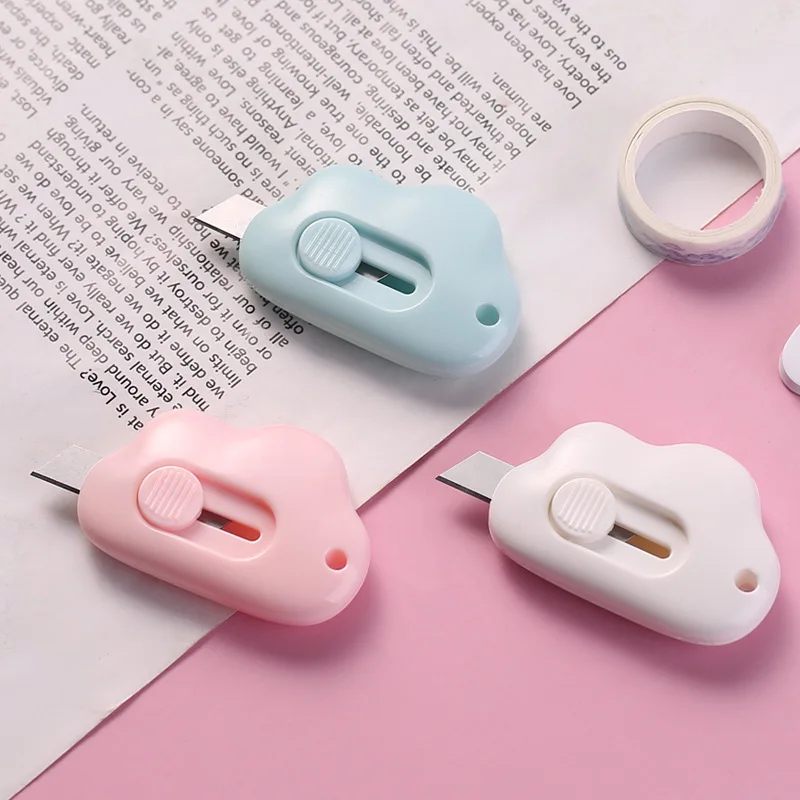 Mini cuchillo de utilidad portátil con forma de nube de conejo, cortador de papel, hoja de afeitar, papelería de oficina, suministros de corte, 2/3 Uds.