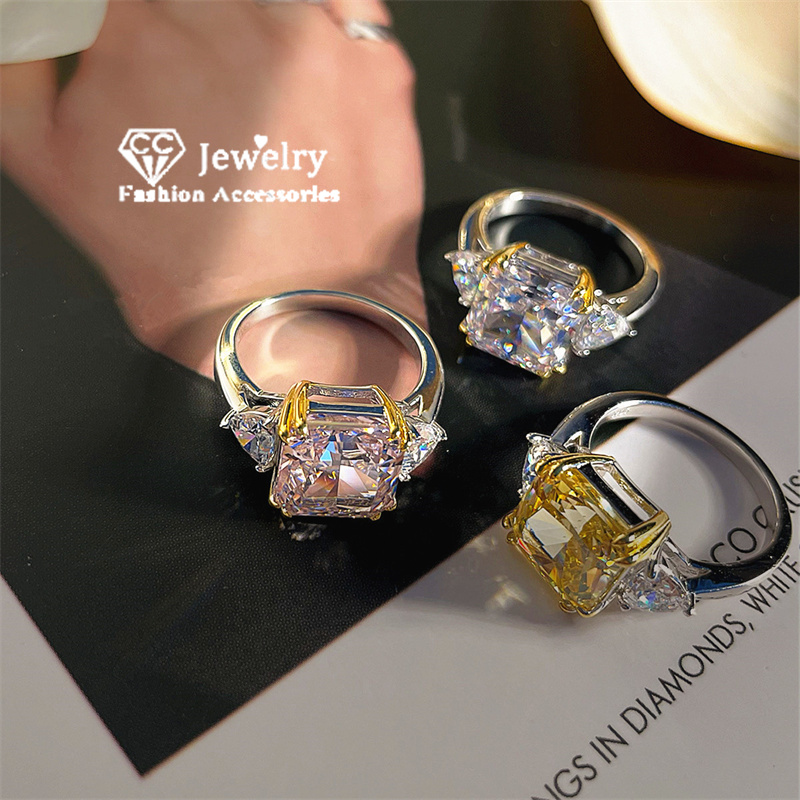 CC Ring Rosa/Gelb Kubikzircon Luxus Zubehör Hochzeit Edlen Schmuck Silber Farbe Verlobungsring Drop Shipping CC1665