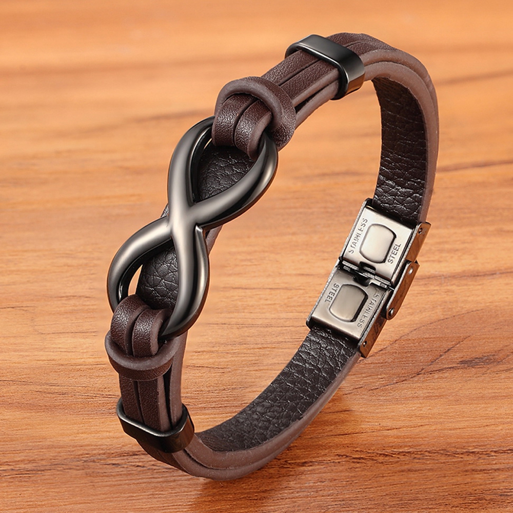 TYO lusso in vera pelle simbolo infinito braccialetto da uomo fibbia in acciaio inossidabile coppia braccialetti gioielli Dropshipping all'ingrosso