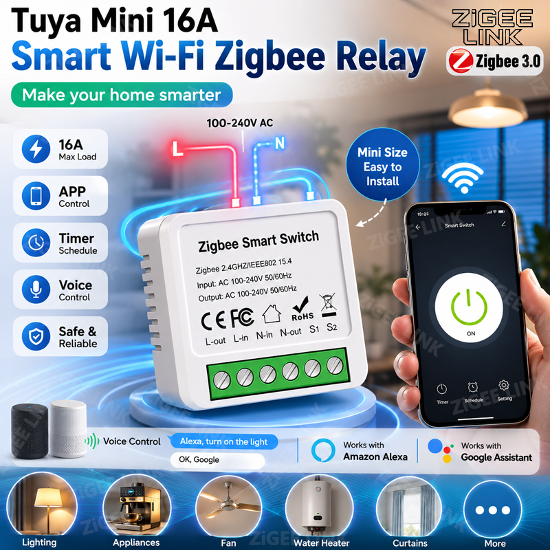 ไวไฟ ซิกบี 3.0 มินิสมาร์ทสวิตช์ 2-เวย์รีเลย์เบรกเกอร์, แอพจับเวลาและการควบคุมด้วยเสียง DIY บ้านอัจฉริยะ ระบบอัตโนมัติในบ้าน โมดูล