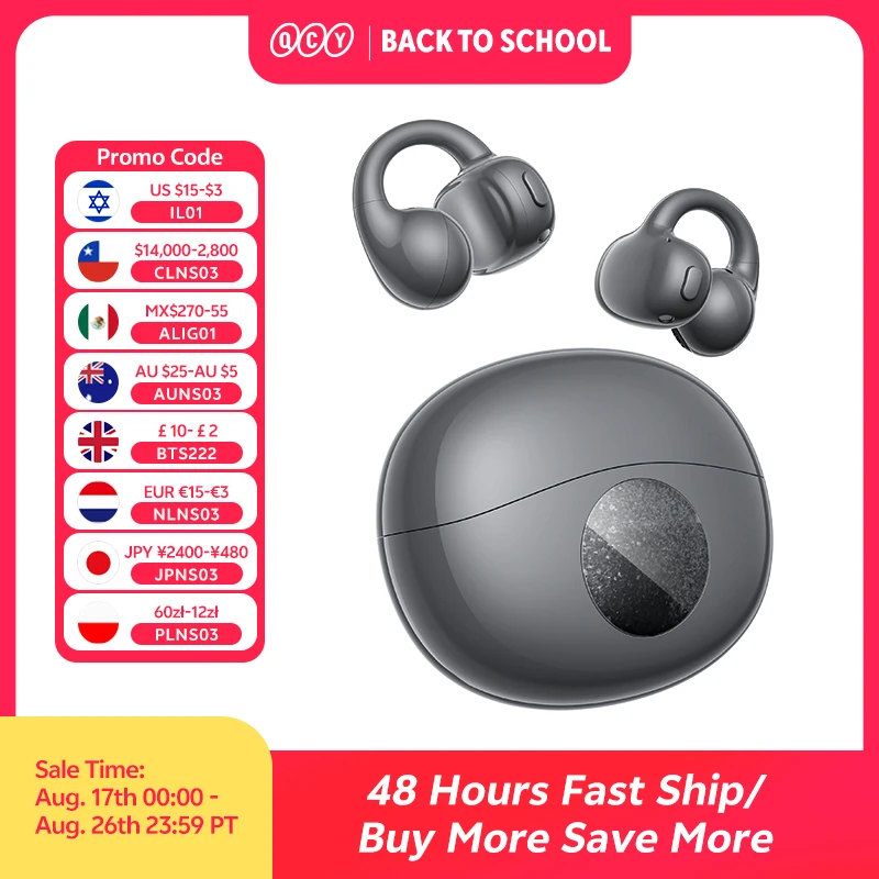 Auriculares Bluetooth QCY Crossky C50i de diseño abierto, Hi-Res LDAC, con clip para la oreja, inalámbricos BT6.0, deportivos, con 4 micrófonos, 42H de duración.