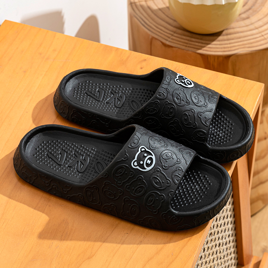 รองเท้าแตะผู้ชายแฟชั่นฤดูร้อนในร่มการพิมพ์หมีห้องน้ํา Anti-SLIP Soft Sole ผู้หญิงสบาย Causal Homeshoes คู่