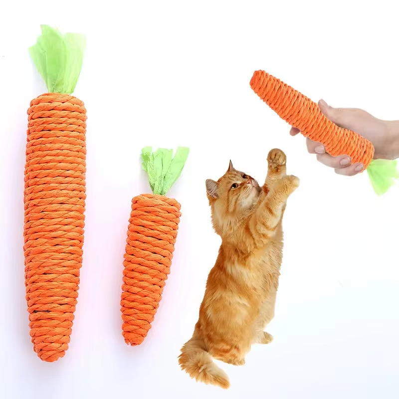 Karotten-Katzenspielzeug aus Stoff, Klangspielzeug für Katzen meliert Zähne, bissfestes Papierseil zum Reinigen der Zähne