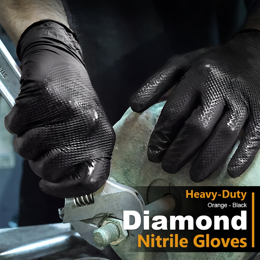 Gants jetables en Nitrile avec Texture surélevée, résistants aux déchirures, de qualité industrielle, noirs et orange, gants jetables robustes, Mec