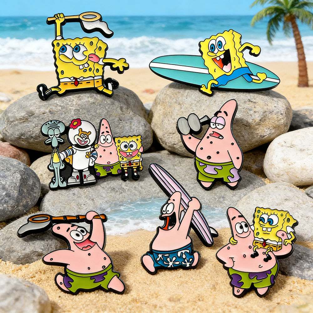 7 stuks SpongeBob Emaille Pin Set Anime Cartoon Stijlvolle Metalen Broche Accessoires voor Rugzak Kleding Sieraden Cadeau voor Vrienden