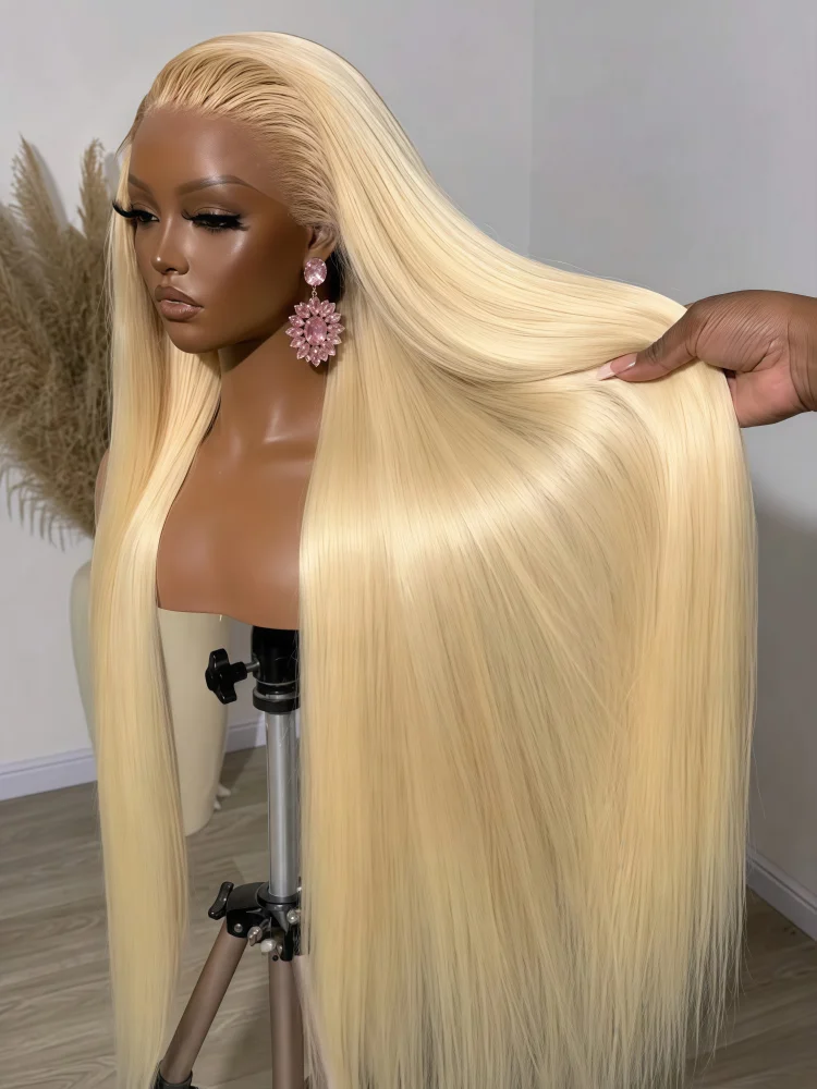 250% Density 613 Blonde Bone Straight Human Hair Wig 13x4 & 13x6 HD Transparent Lace Frontal Closure Wigs Pre Plucked Natural Hairline Blonde Wigs Soft Remy Hair Natural Looking Hairstyle For Women Daily Wear Birthday Party Wedding Styling