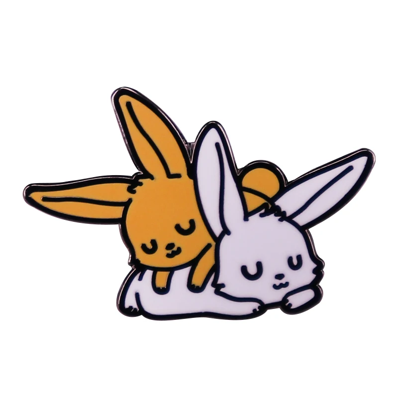 Snuggle Bunny Rabbits Cute Pin Kawaii Sleeping Pet Animal Badge Backpack Collar Jewelry