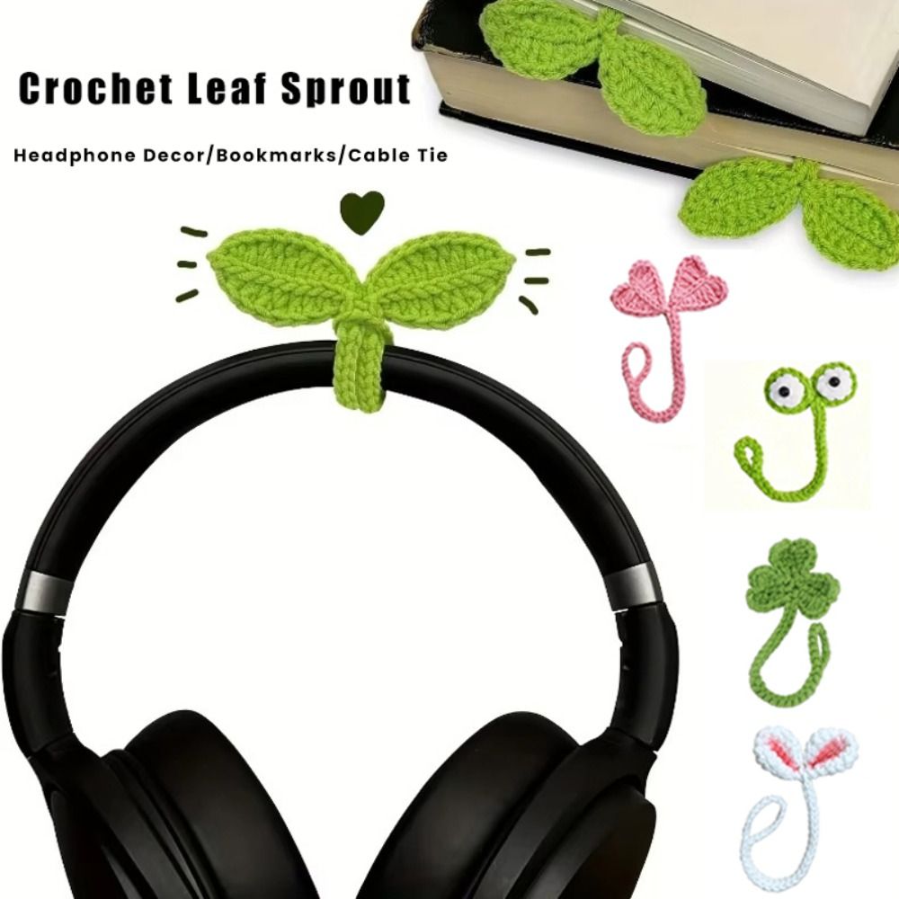 Nuevo Marcador de Libros Multifuncional Tejido a Mano con Diseño de Hoja de Ganchillo, Adorno Versátil y Bonito, Decoración para Auriculares con Forma de Capullo de Hoja de Ganchillo