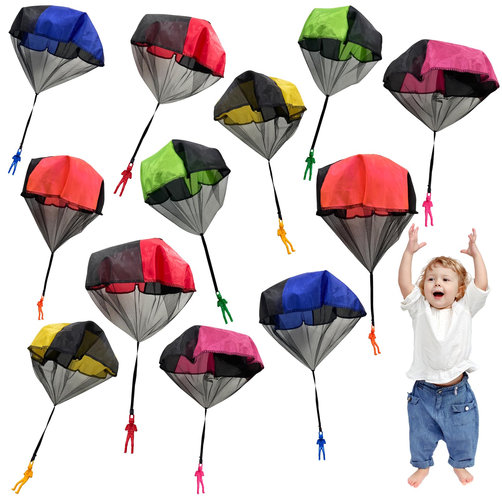 Mainan parasut 6/12 buah mainan terbang lemparan tangan parasut terbang luar ruangan bebas kusut untuk Hari Anak Musim Semi Hadiah Pesta