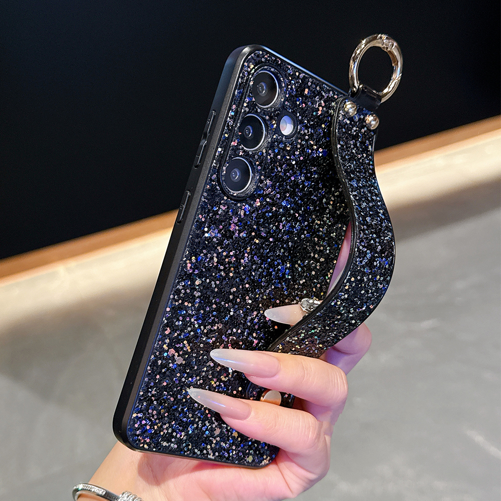 Luxe diamanten polsband hoesje voor Samsung S26 S25 Ultra S24 S23 S22 S21 Plus met bling strass steentjes en camerabescherming
