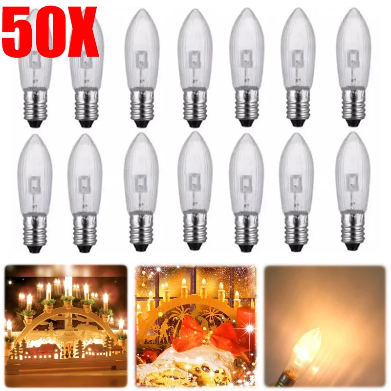 50/40/30/20/10Pcs E10 LED 교체 전구 촛불 빛 체인 전구 10 V-55 V AC 욕실 홈 요정 전구 장식