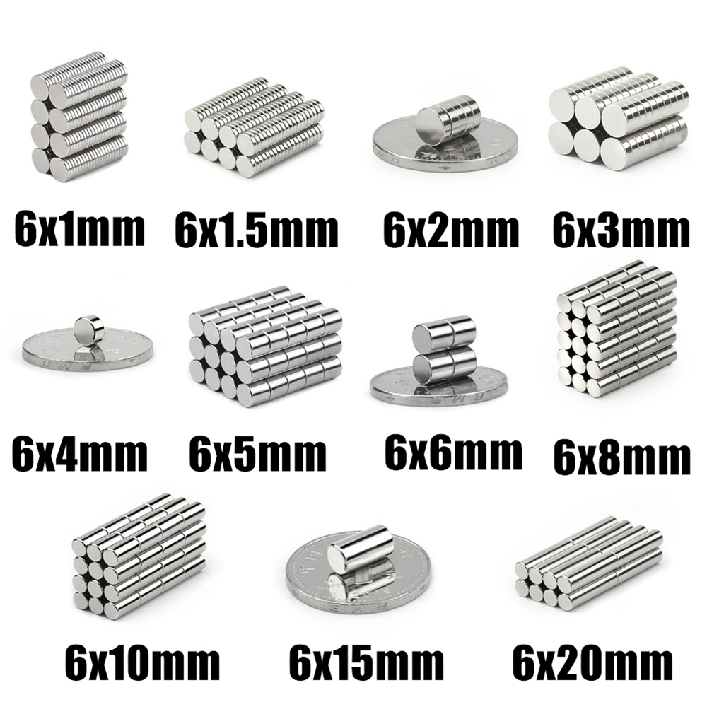 10-500 Uds 6x1 6x1,5 6x2 6x3 6x4 6x5 6x6 6x8 6x10-20mm N35 NdFeB imán redondo súper potente disco magnético permanente