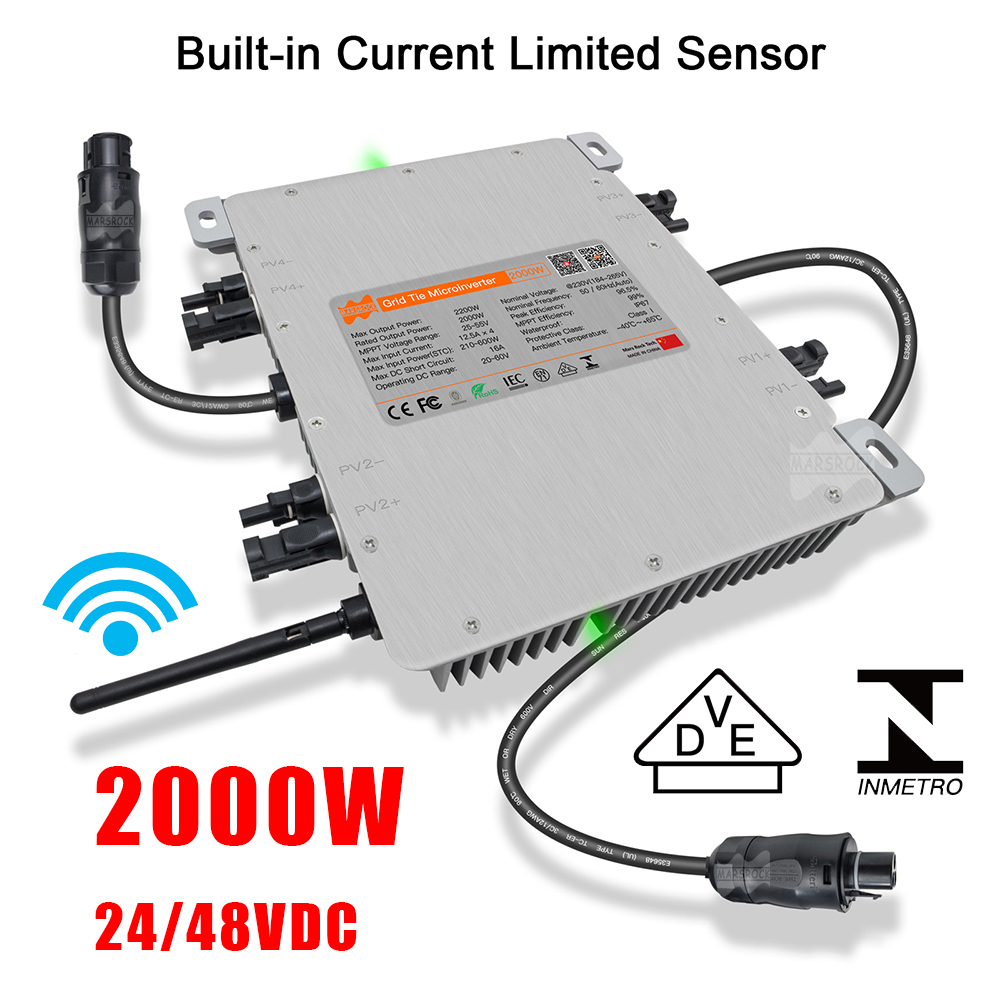 Inversor Micro Solar Deye-MPPT, Gravata de Grade, 2000W, 24V, 48V, DC para 220V, AC, IP67, WiFi, Navio da UE, Brasil, INMETRO, VDE, CEI