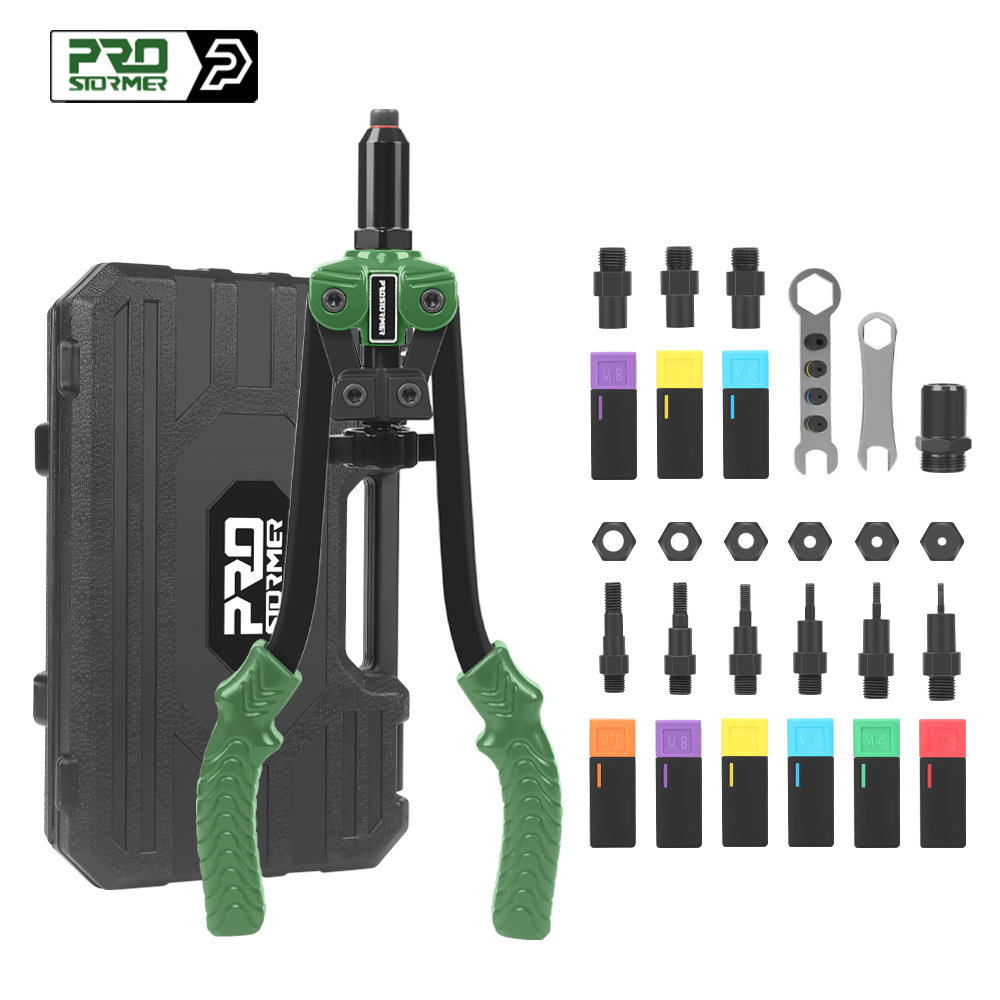 PROSTORMER 3-в-1 комплект пистолета для заклепок и гаек, многофункциональный ручной заклепочник, промышленный инструмент с аксессуарами для авторемонта DIY