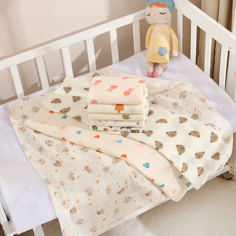 Faixa envoltória de musselina para bebê, camada dupla, estampa de desenho animado, algodão macio para recém-nascidos, envoltório para carrinho de cama, 80*80cm