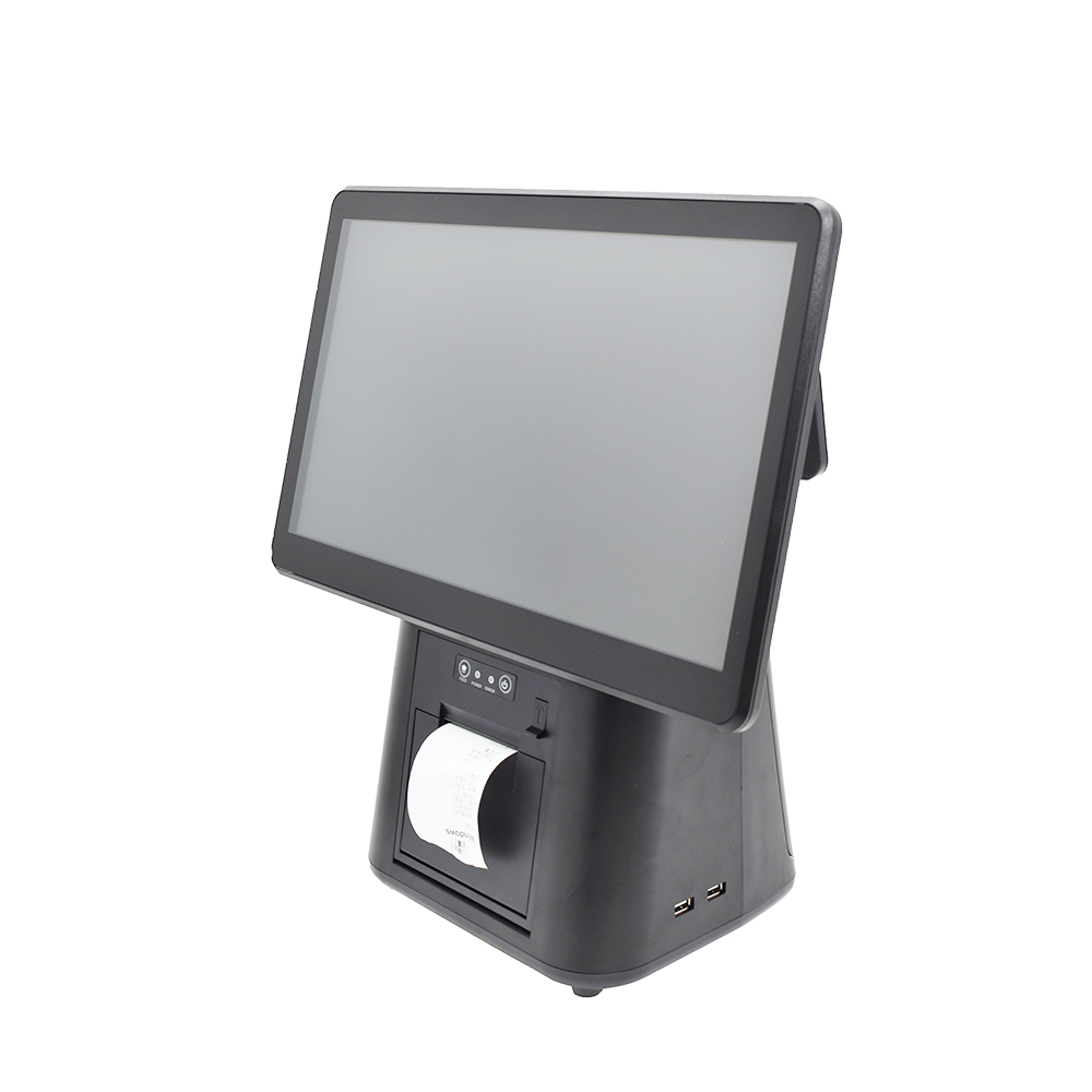 Sistema POS todo en uno con impresora integrada de 58 mm, pantalla táctil de 15.6 pulgadas, caja registradora, máquina POS para restaurante.