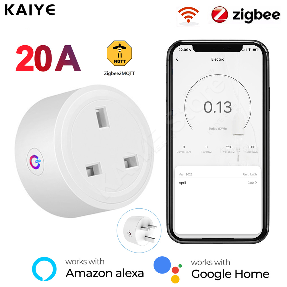 Умная розетка Zigbee 20A, беспроводной удлинитель с монитором заряда батареи, совместим с Alexa Google Home