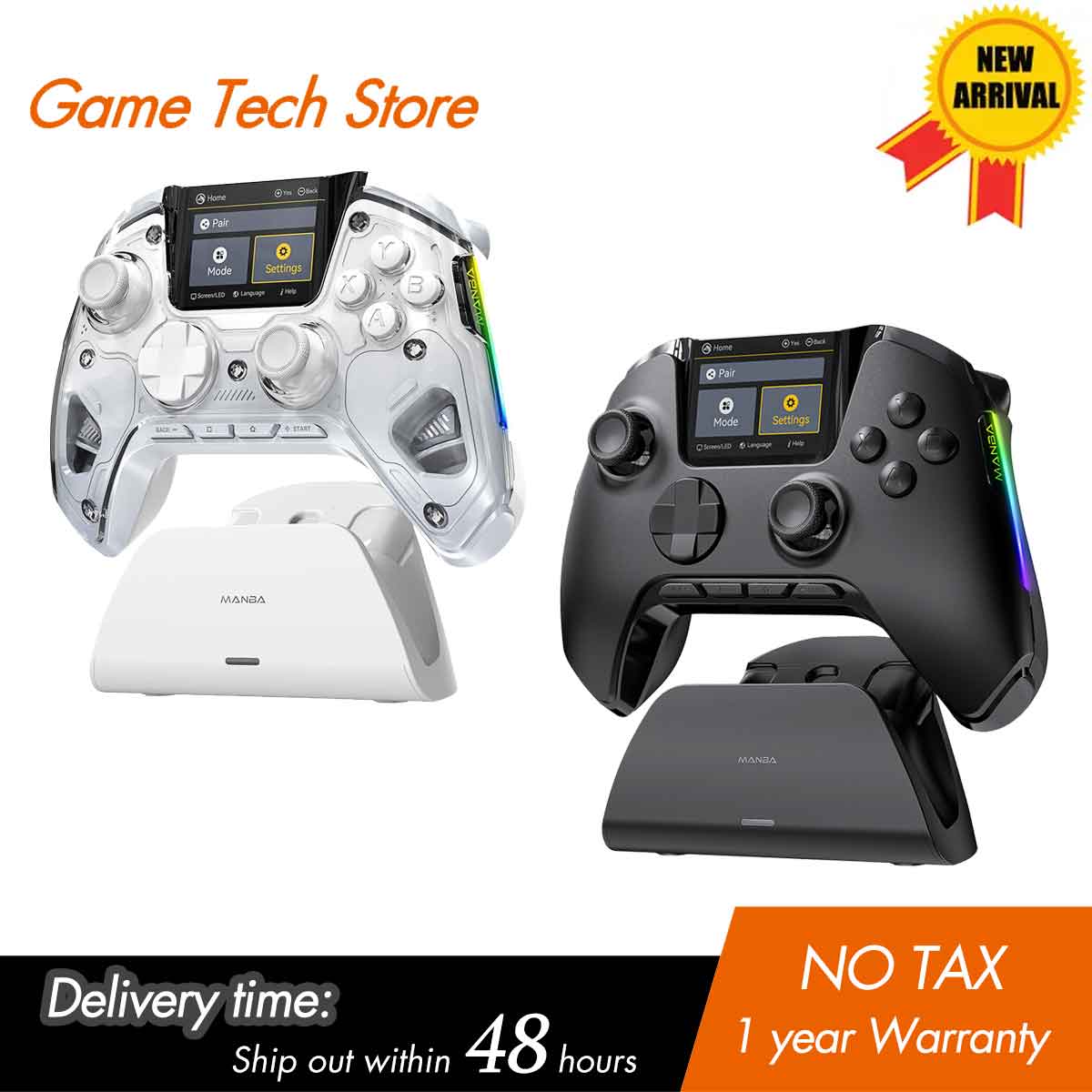 Manette de jeu sans fil Mamba One V2 pour iOS/Android/Switch/PC, stick à effet Hall, éclairage RGB, 1800 mAh avec station de charge