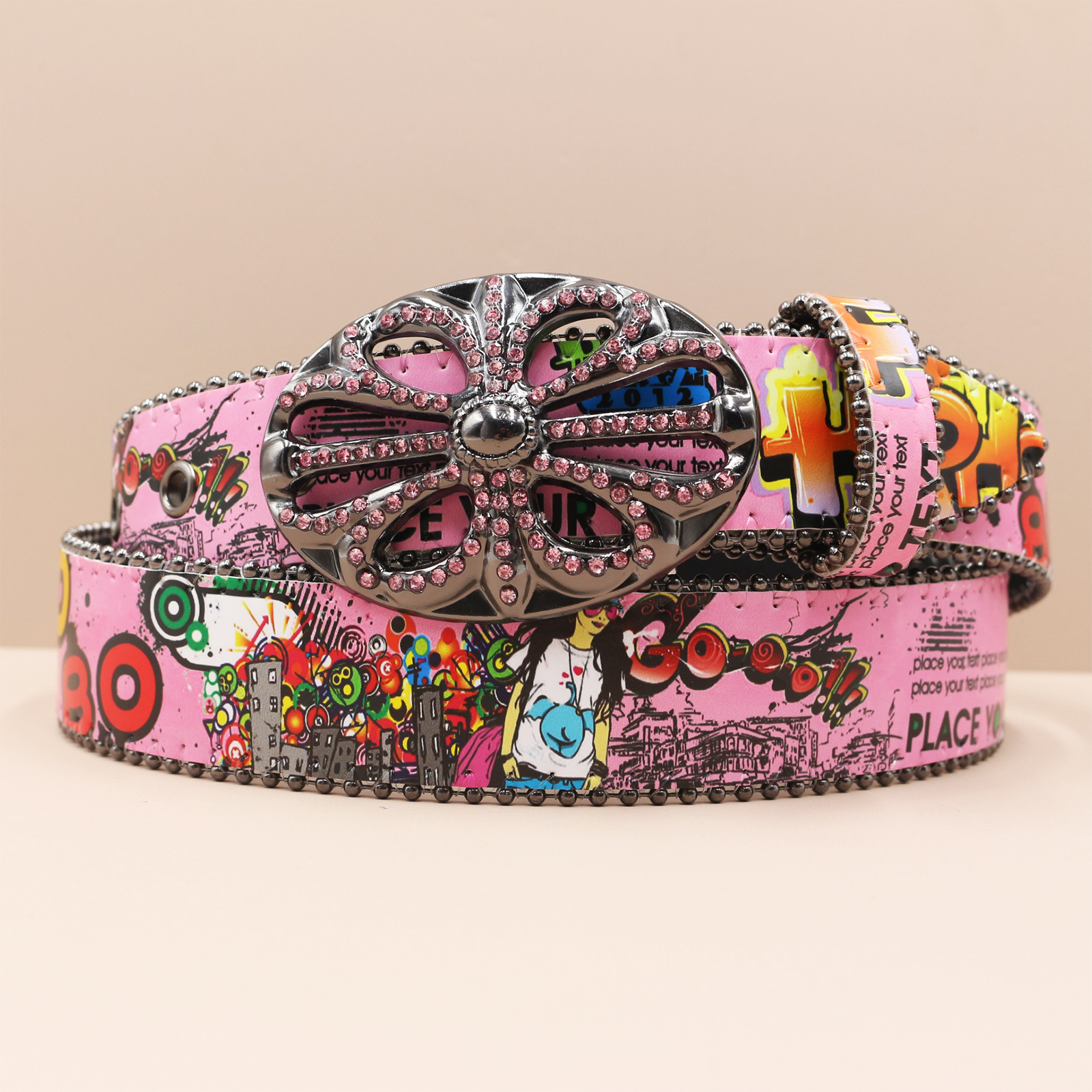 Glamour bohême imprimé ceinture pour femmes Punk personnalisé graffiti boucle PU ceinture y2k Hip Hop Western Cowboy Cowgirl ceinture