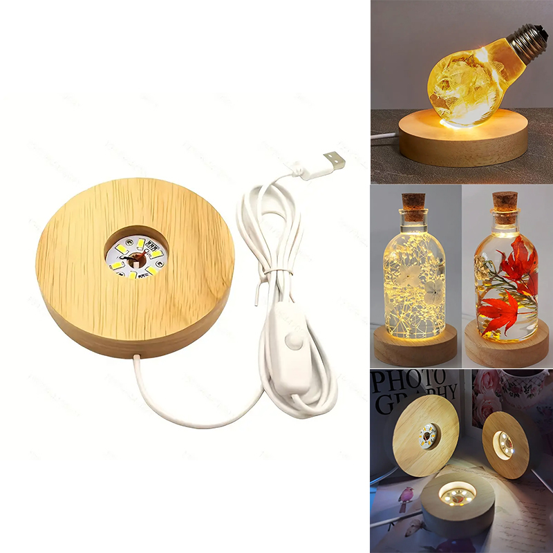 Holz Desktop Dekorative Lichter Licht Basis Nachtlicht Holz Led USB Display Licht Display Stand Lampe Halter Lampe Kunst Ornament