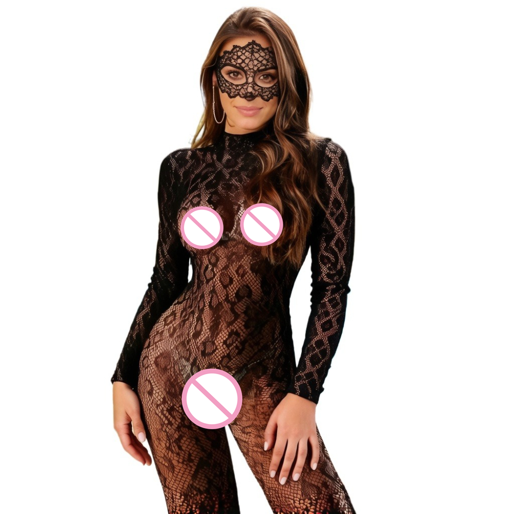 Ropa interior de mujer, trajes con cordones a la moda Vintage de leopardo, monos ajustados sexys negros, mono, ropa de calle, ceñido al cuerpo de manga larga con espalda descubierta