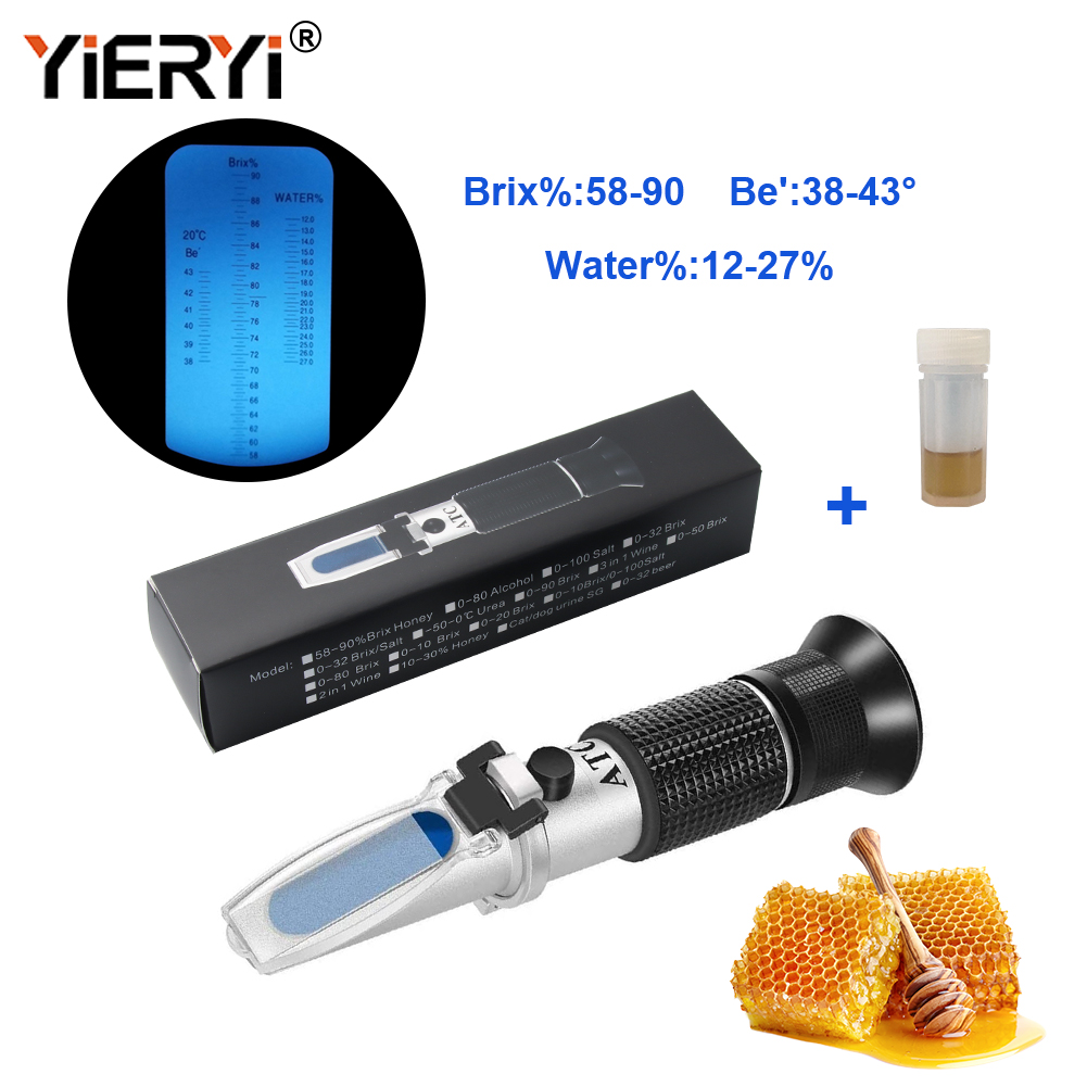 Рефрактометр для меда Yieryi 58-90% Brix, 38~43 Be Baume, для определения содержания меда, вина, воды (12-27%) с калибровочной жидкостью