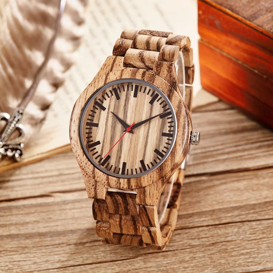 Relógio Quartz de Luxo Masculino e Feminino, Relógios Casual Casal, Cronógrafo, Madeira, Fashion