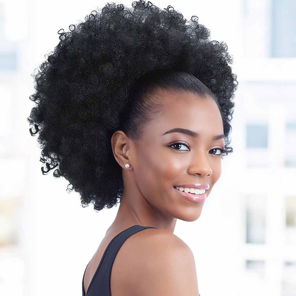 หางม้าปลอมแบบ Afro Kinky Curly ขนาด 10 นิ้ว สำหรับผู้หญิง 1 ชิ้น พร้อมเชือกผูก ทรงผม Afro Puff แบบพื้นฐาน สำหรับใช้ในชีวิตประจำวัน