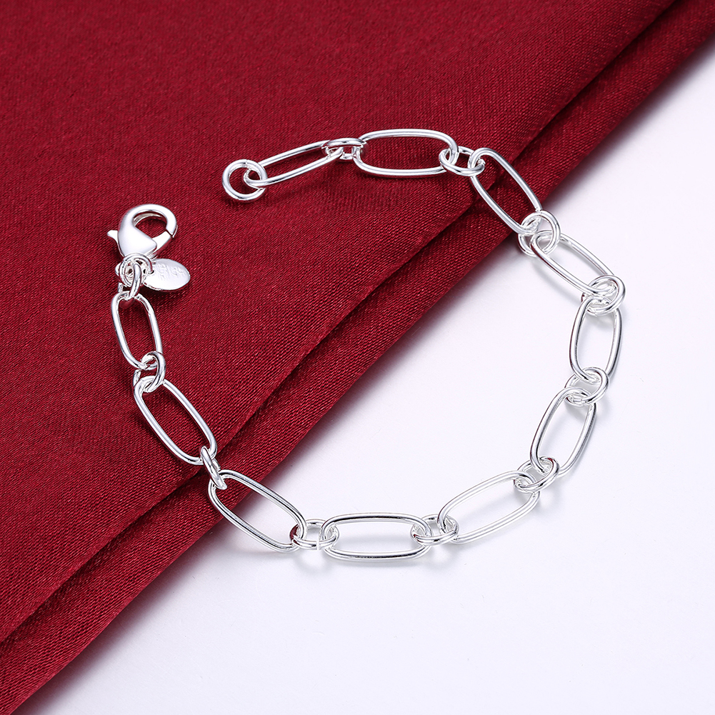 Bracelets de chaîne de cercle en argent regardé 925 pour hommes et femmes, bijoux fins classiques, fête de mariage, cadeaux de Noël, mode, 20cm, 8 po