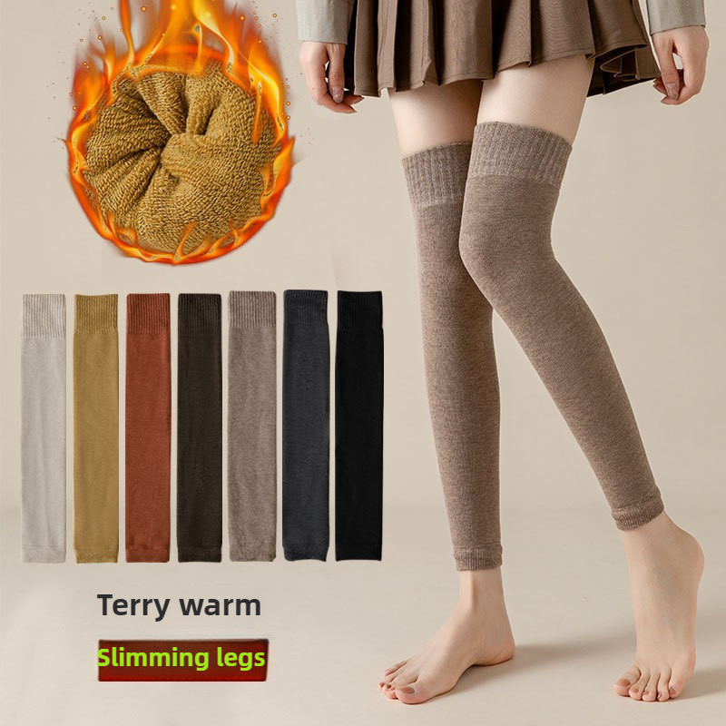 New Women Solid Color Winter Over Knee High Footless Socks for Warm Long Leg Warmers Thermal Thigh High Sock Cuffs Long Socks