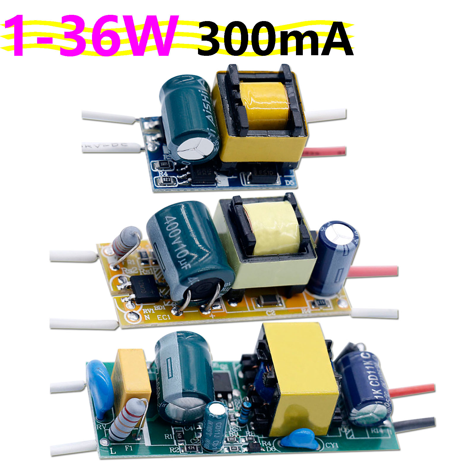 1-3W 4-7W 8-12W 15-18W 20-24W 25-36W LED 드라이버 전원 공급 장치 내장 정전류 조명 110-265V 출력 300mA 변압기