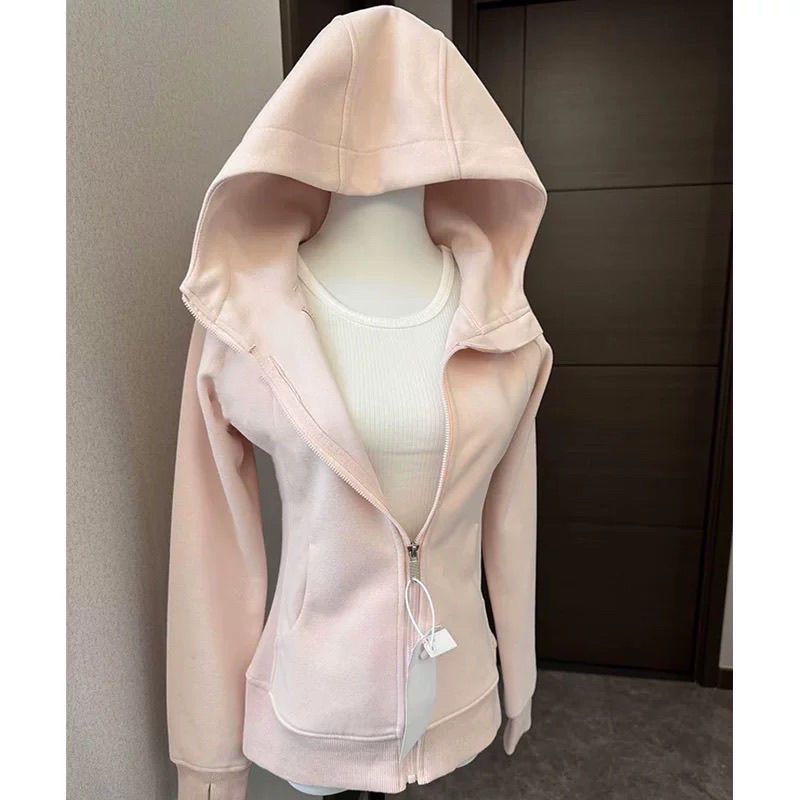 Ropa de calle, Abrigo con capucha negro, Ropa de Mujer con capucha y cremallera, chaquetas ajustadas Y2k, sudaderas informales de moda, Tops, Ropa de Mujer 2025