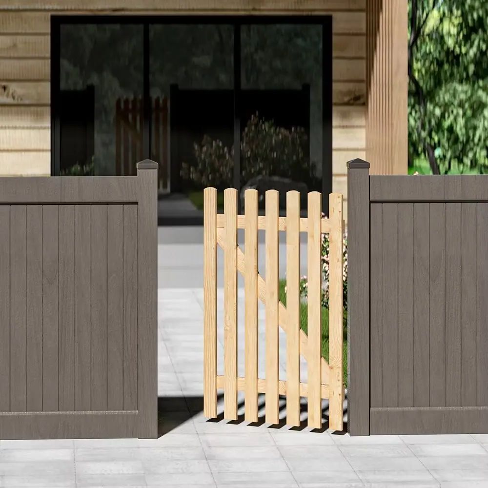 Valla de madera para jardín, puerta con pestillo, 120cm
