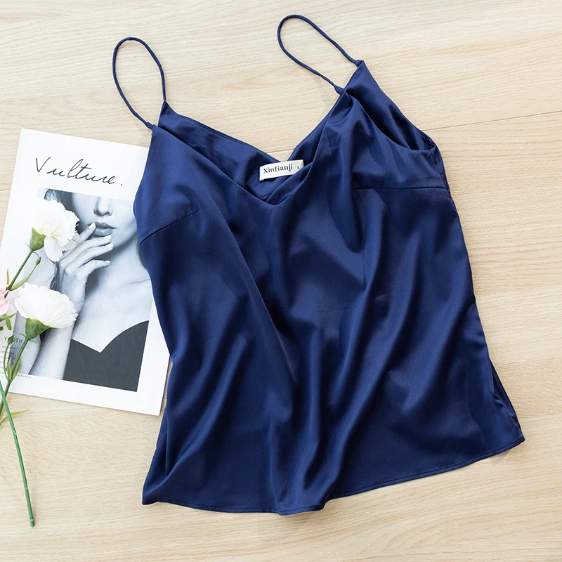 Sexy V-ausschnitt Satin Leibchen Top Chic Hohe Qualität Oberbekleidung Innere Untere Top Mit Anzug Sommer Neue Damen Ärmellose Tank Tops