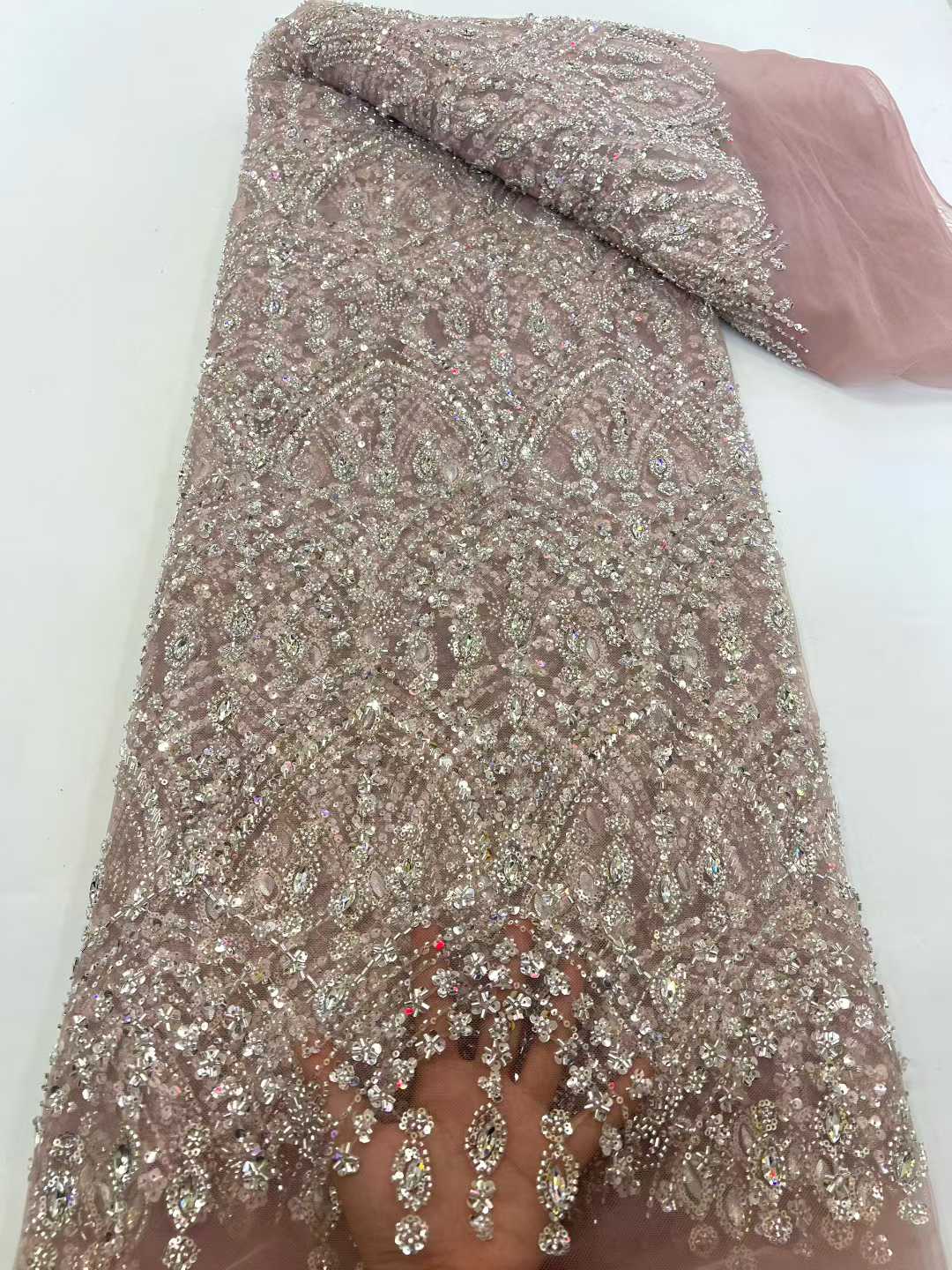 Tissu africain en dentelle de luxe de haute qualité, broderie de perles royales, paillettes françaises pour robes de mariée pour femmes, Style 2026