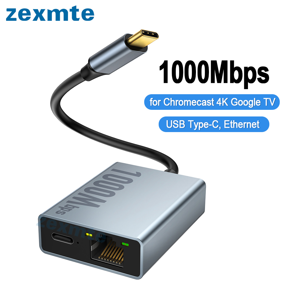 Адаптер Zexmte 1000 Мбит/с для Chromecast 4K Google TV USB C Type-C до 1000 Мбит/с, сетевая карта для ПК, ТВ, ipad, Android устройства