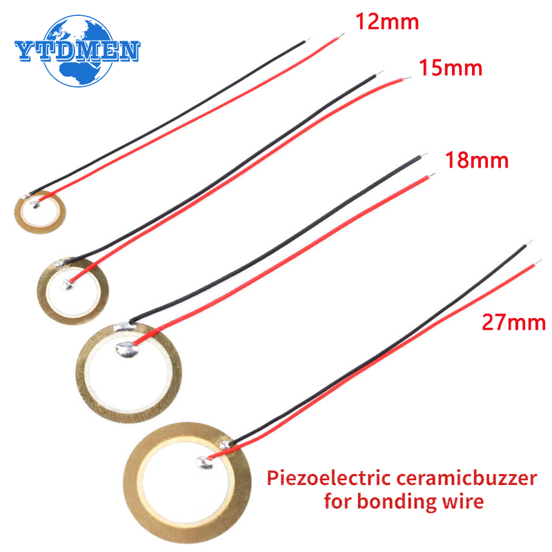 5/10/20 piezas zumbador piezoeléctrico placa de oblea de cerámica elemento piezoeléctrico diámetro 12MM 15MM 18MM 20MM 27MM 35MM 50MM con cable