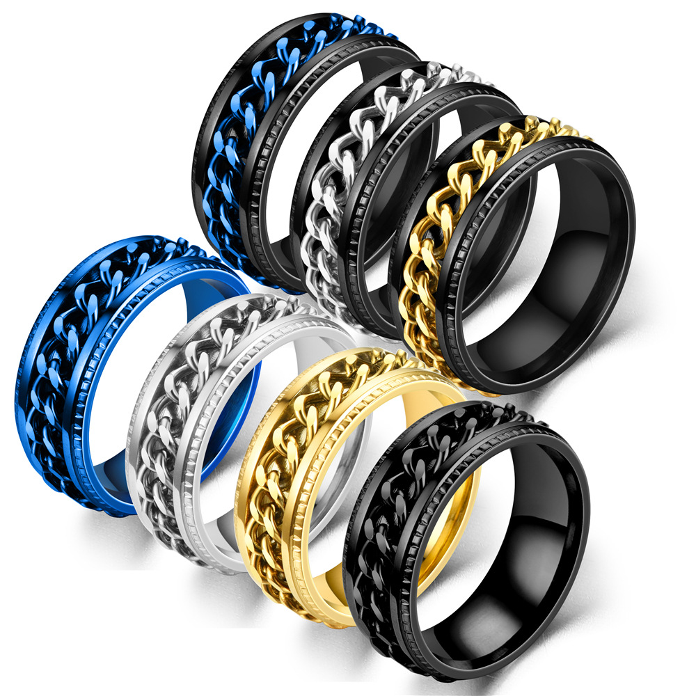 Moda 8mm Spinner pierścień dla mężczyzn kobiety kubański łańcuszek ze stali nierdzewnej Spinner Fidget Band Release niepokój pierścionki biżuteria hurtowych