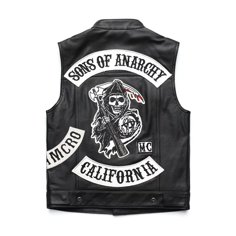 Männer Motorrad Frühling Jacken SOA Punk Schwarz Motorrad Gilet Sons of Anarchy Leder Moto Jacke Weste