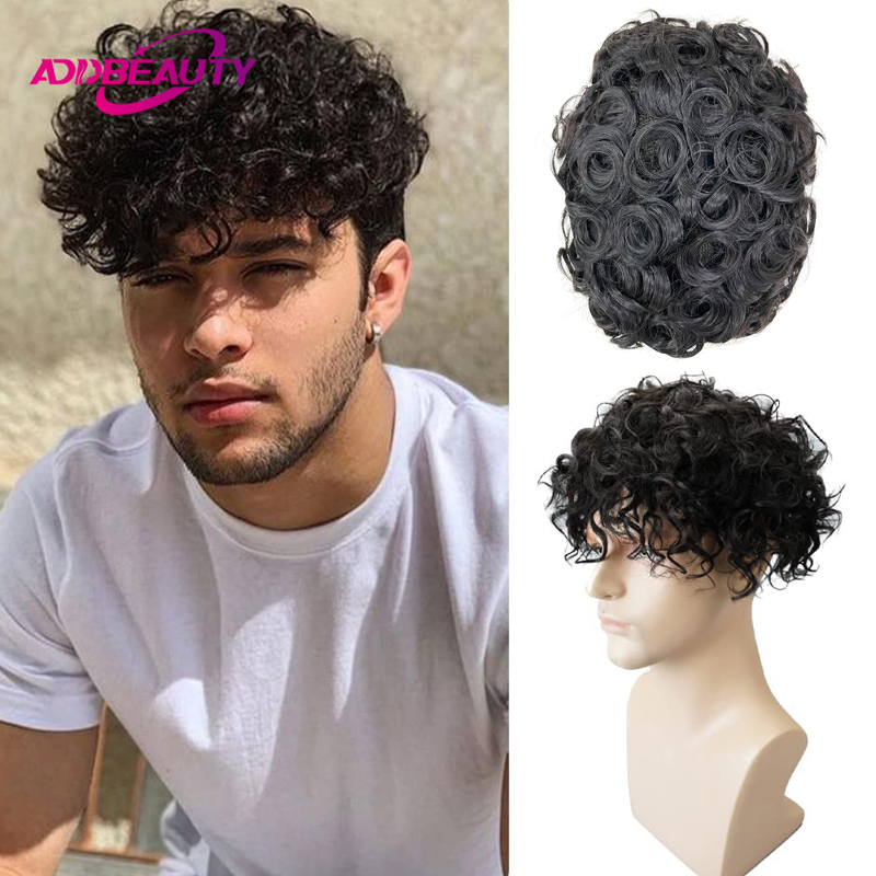 Kręcone męskie protezy kapilarnych Fine Mono NPU Man Toupee Indian Human Hair Wigs Knots 25mm Curly Human Hair System Unit Natural