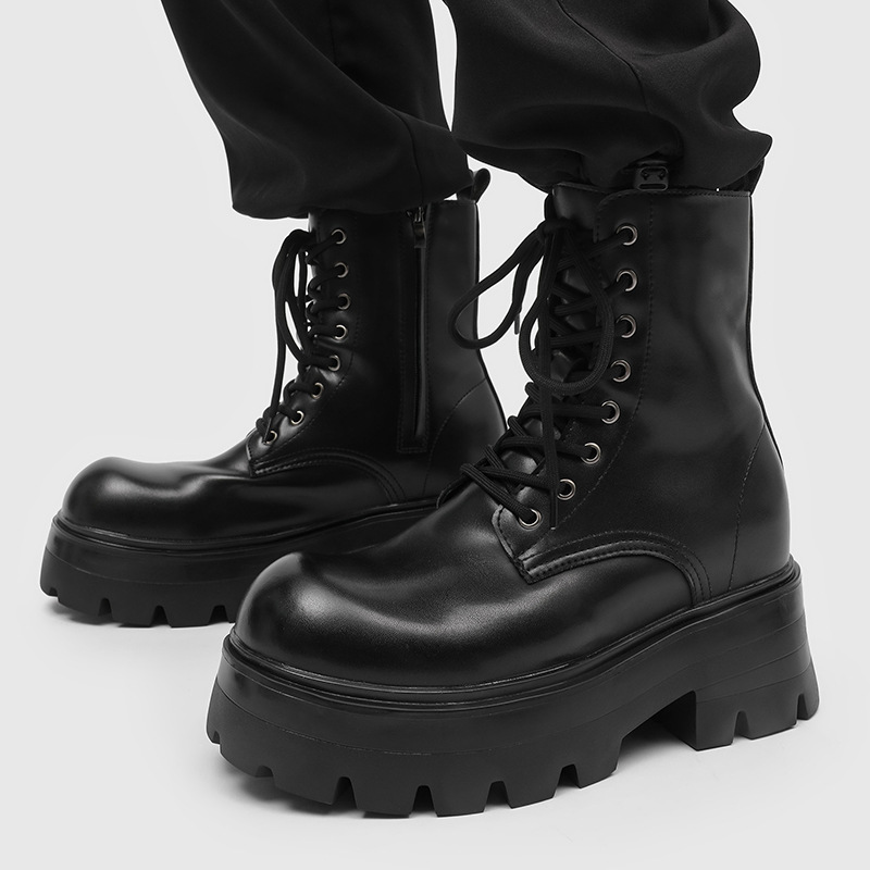 Estilo britânico moda masculina palco boate botas altas da motocicleta preto na moda sapatos de couro genuíno plataforma cowboy botas hombre