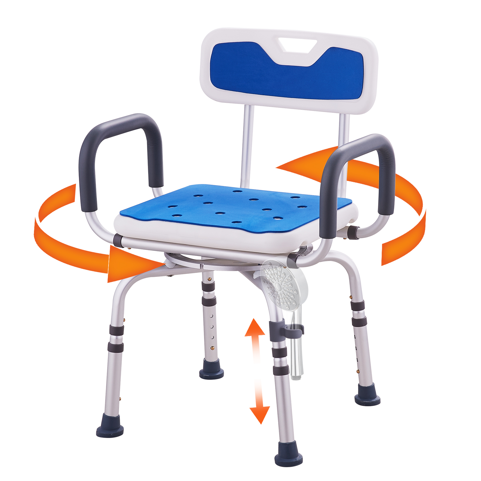 SucceBuy Silla de ducha giratoria ajustable de 360 grados con reposabrazos y respaldo para ducha o bañera antideslizante para personas mayores discapacitadas