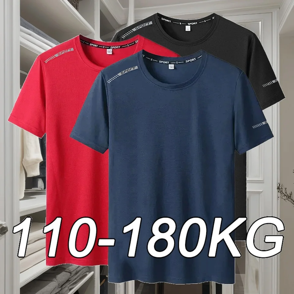 Мужские футболки размера плюс 5XL 6XL 7XL, быстросохнущие футболки с короткими рукавами, трикотажные изделия для спортзала, фитнес-тренер, топ для бега, спортивная одежда, мужская одежда