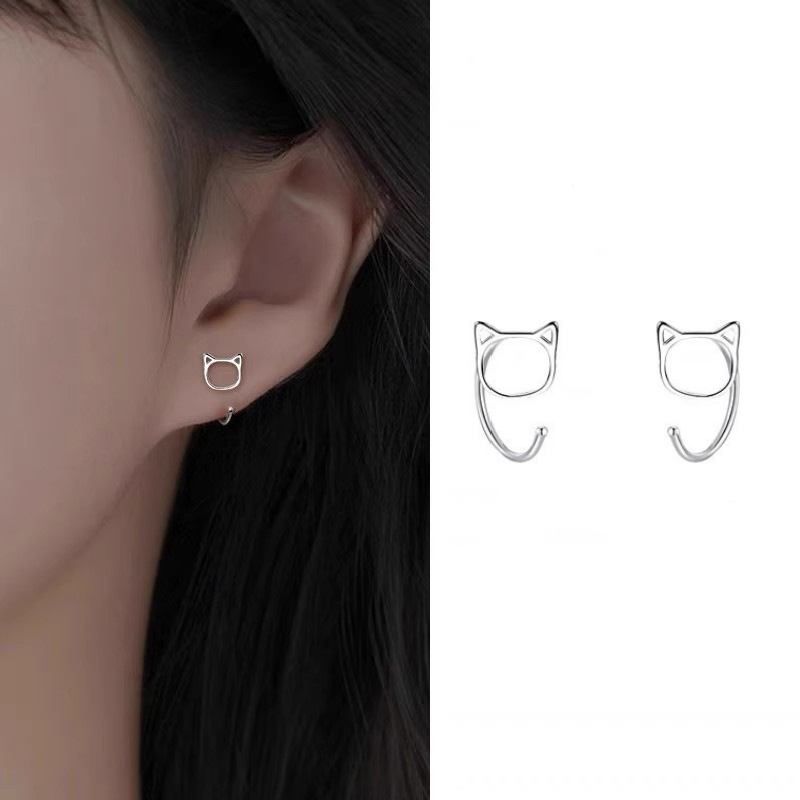 Avenneth anting-anting kucing wanita, anting-anting hovercraft sederhana berongga lucu untuk remaja perempuan warna perak