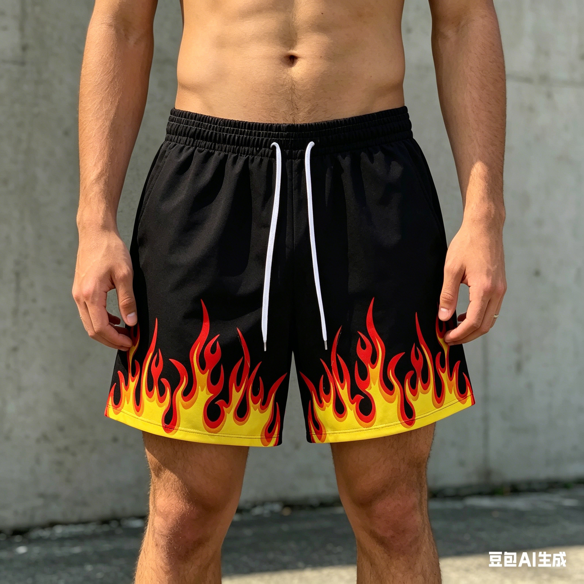 Street Hip-hop Flame Graphic Shorts Harajuku Style Fashion Y2k Beach Shorts Sports Casual Breathable Quick-drying Men's Pants