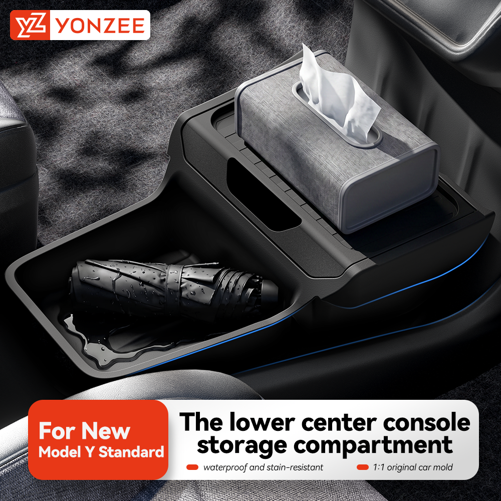 YZ do Tesla Model Y Standard RWD 2025 2026 TPE Organizer do schowka pod konsolą centralną z pokrywką, akcesoria samochodowe