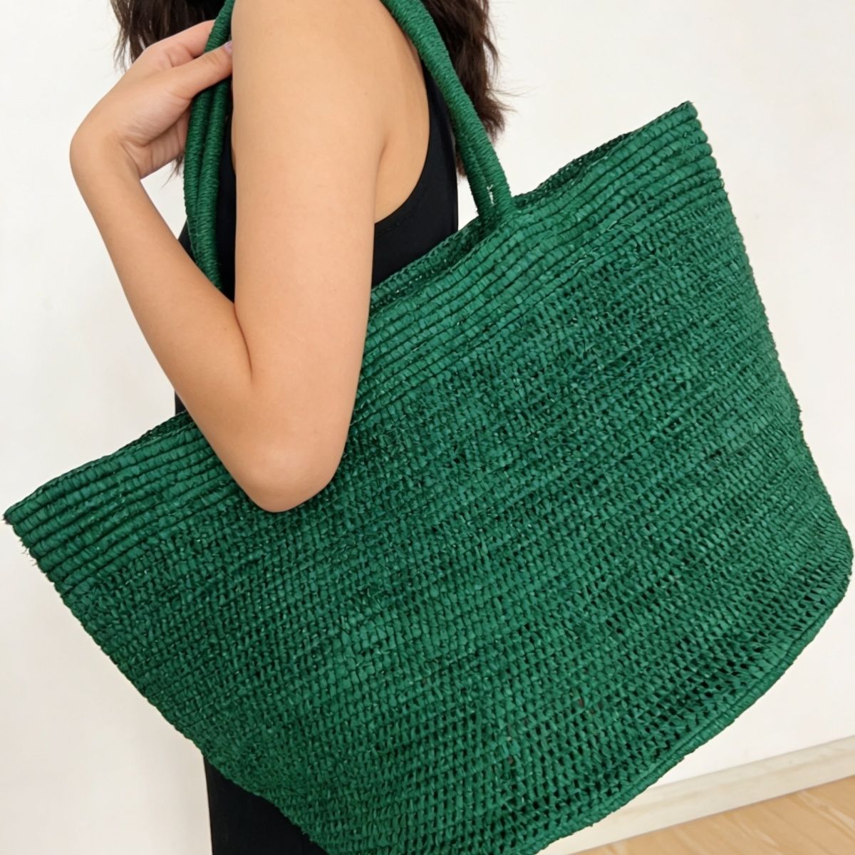 Mode natuurlijke stro raffia stro tassen schoudertas handtas tote tas groene grote grote stro tas grote capaciteit raffia handtas