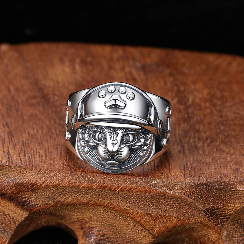 Retro Astronaut Knight Cat Ring For Men Punk Gothic Adjustable Open Ring Creative Jewelry Unisex Accessories Cute Kitten Gift